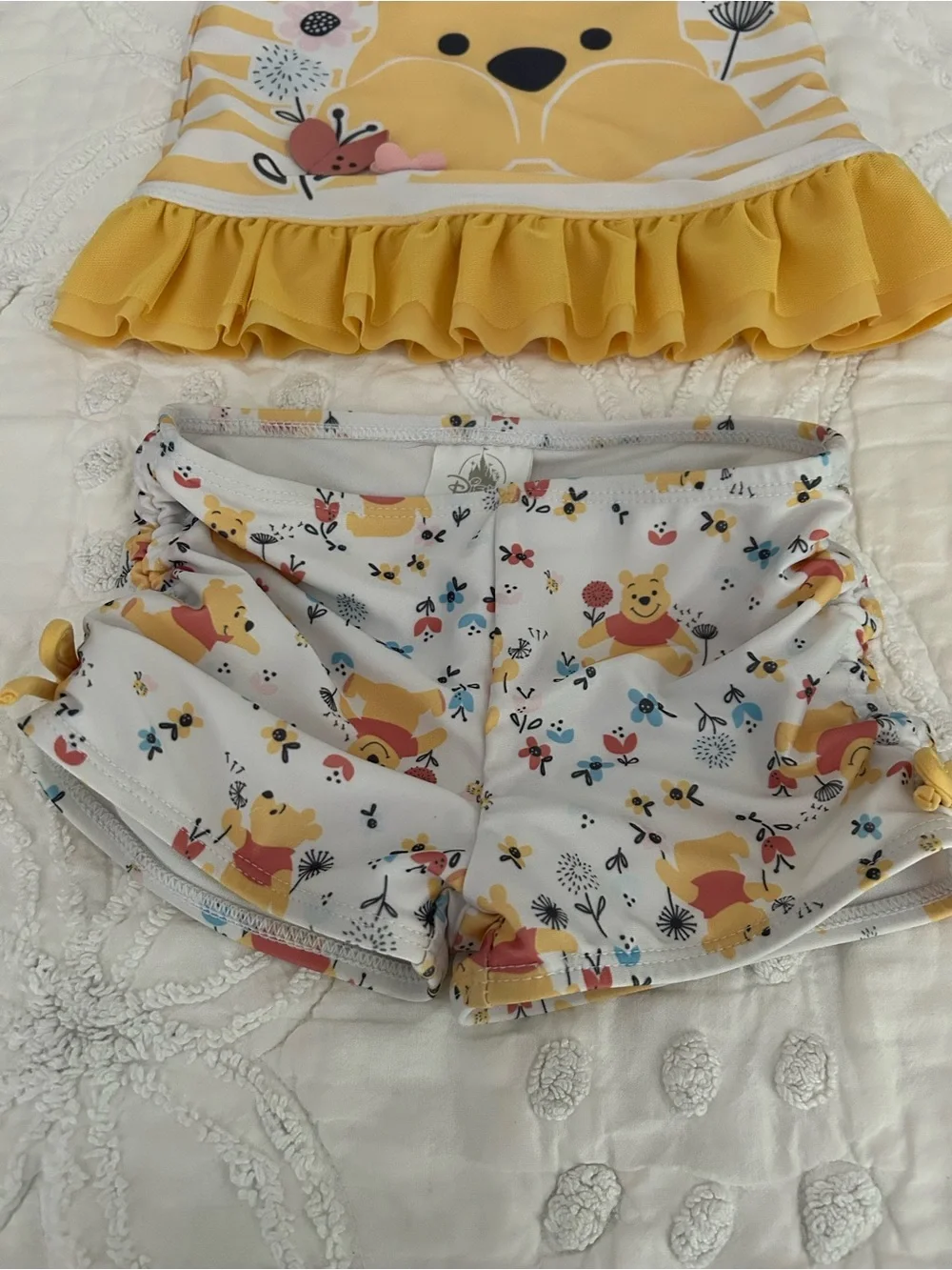Disney Store Winnie the Pooh rash guard and swimsuit 4T ruffle skirt top bees